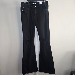 I&M Black Label High Rise Flare Jeans Distressed Black Size 13